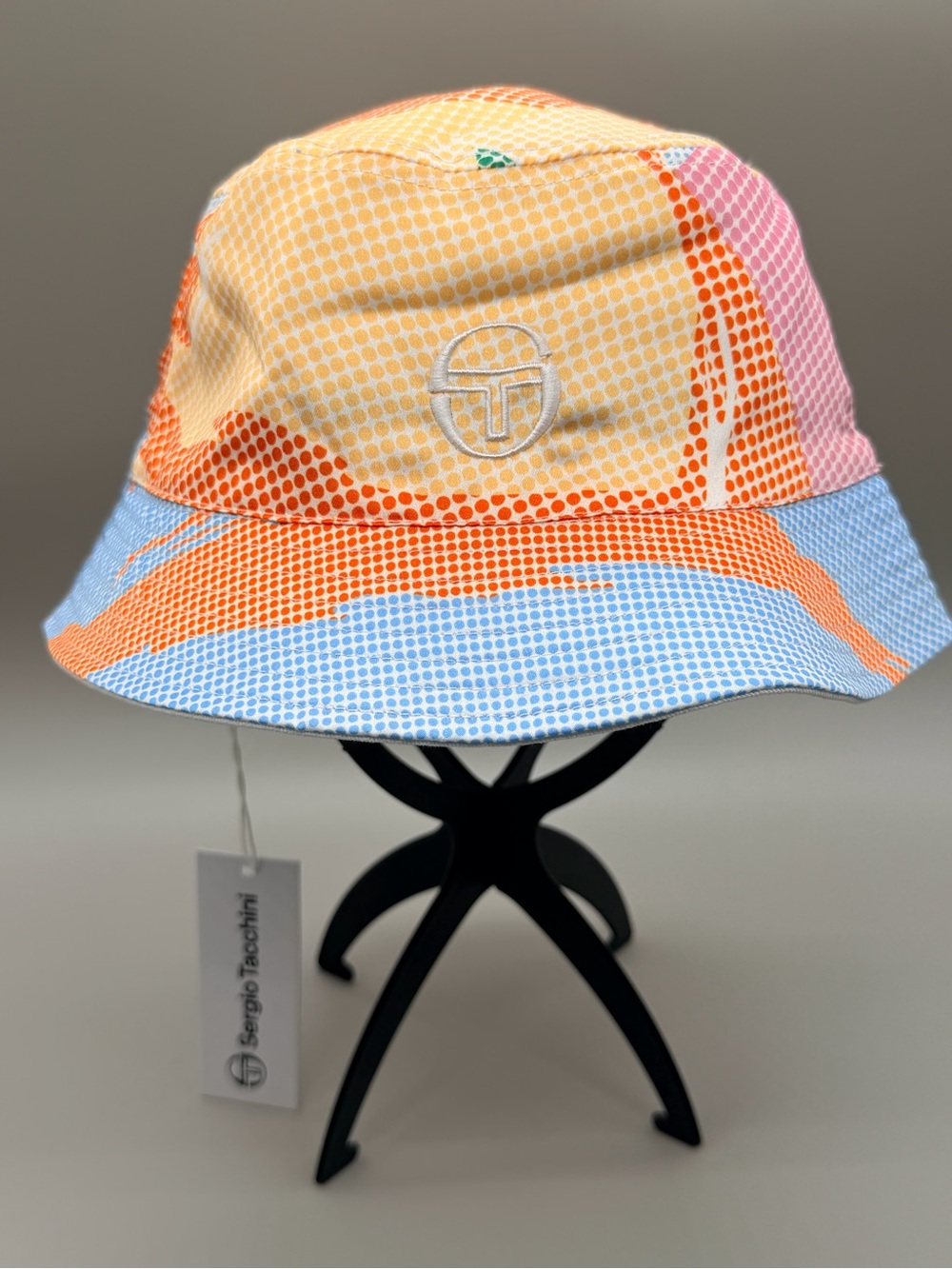 Sergio Tacchini Riviera Bucket Hat Mens Unisex Light Blue Orange Retro NWT S/M